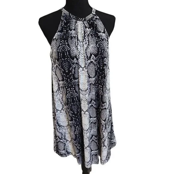 Nicole Miller Womens Snake Print Halter Sleeveless Mini Dress Black White Medium - Picture 11 of 11